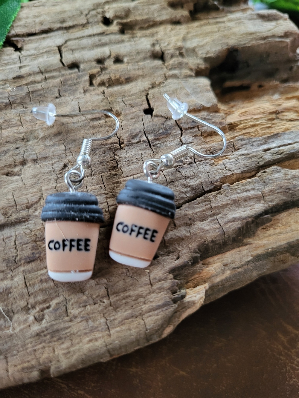 Coffee Cup Dangle Earrings in Tan and Black